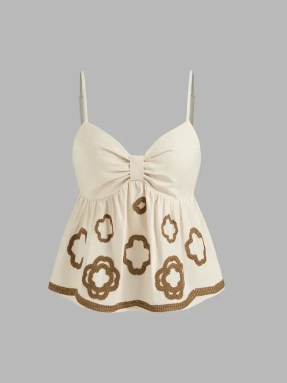 Cider Cotton-blend Embroidered Geometric Shirred Cami Top M